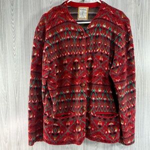 Euforia Vintage Cardigan Red Muti Aztec Sweater Granola Cabin Core Italy Sz L